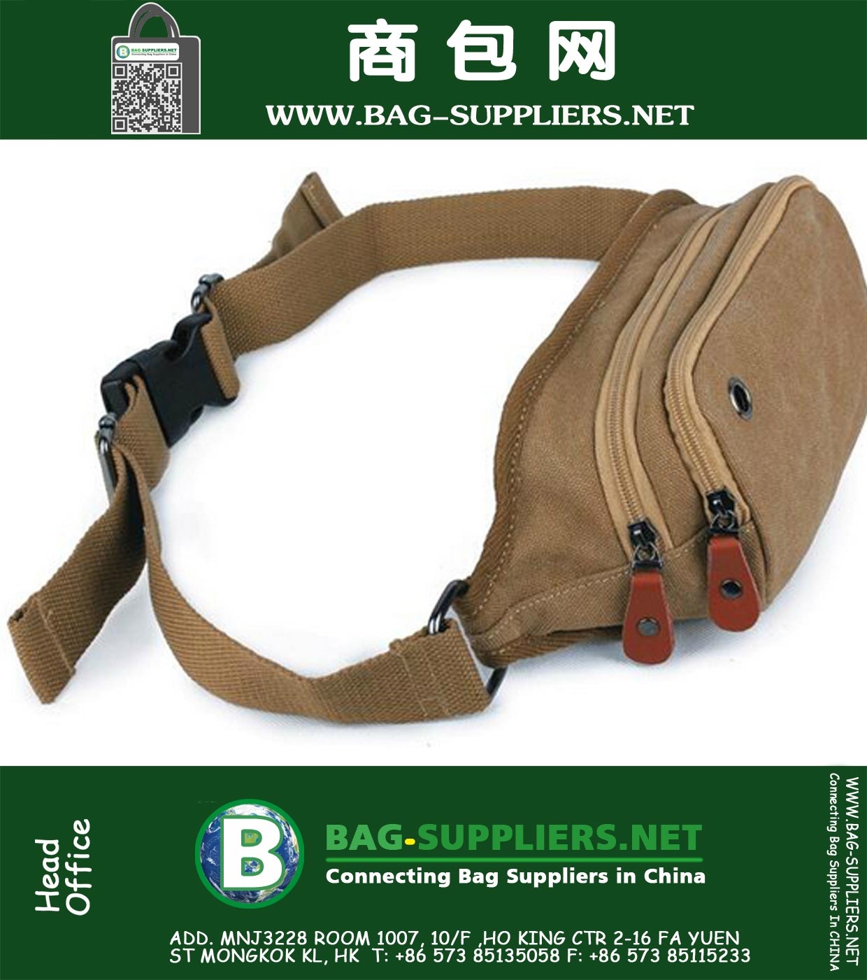 Canvas Fanny Pack Unisex bolso de deporte al aire libre Pequeño bolsillo de teléfono móvil Bolsa de cinturón