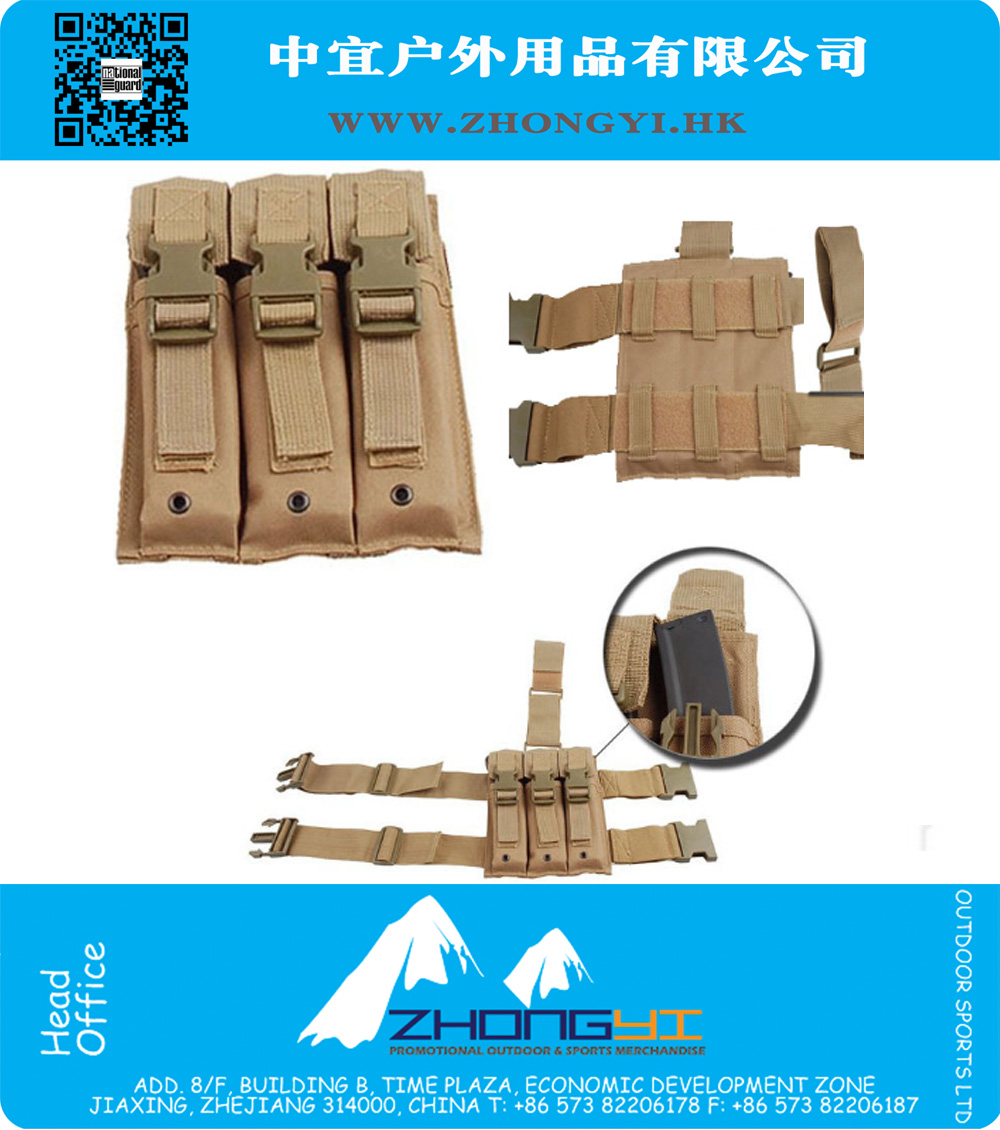 Alta calidad de nylon táctico Airsoft Molle MP5 Triple gota pierna muslo montado Mag bolsa con velcro hebillas de liberación rápida