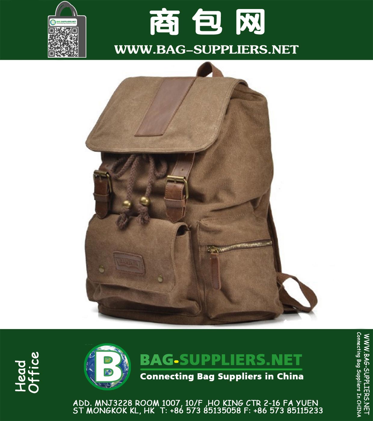Men men's Vintage Canvas Backpack Rucksack Satchel Military Sport bag