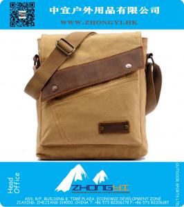 Mode Heren Vintage Canvas Lederen Messenger Militaire Schouder School Boekentas Satchel