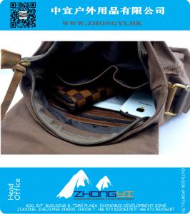 Mode Heren Vintage Canvas Lederen Messenger Militaire Schouder School Boekentas Satchel