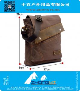 Mode Heren Vintage Canvas Lederen Messenger Militaire Schouder School Boekentas Satchel