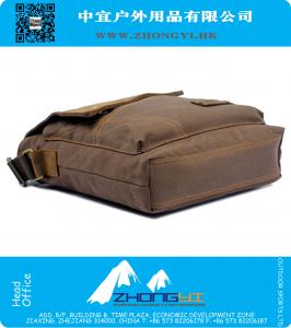Mode Heren Vintage Canvas Lederen Messenger Militaire Schouder School Boekentas Satchel