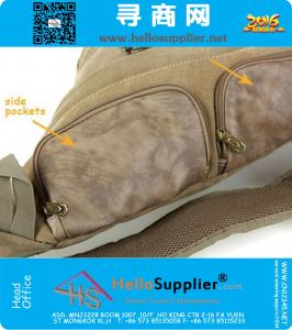 Groot canvas met lederen borstentassen voor mannen Vintage casual mannelijk sling-rugzak Zwart Legergroen Khaki