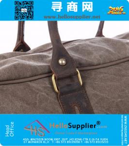 Vintage militaire Canvas lederen heren reistassen Grote mannen weekend bagage en tassen fitnessruimte sport- en vrijetijdstas Reusachtige plunjezakken tote tas