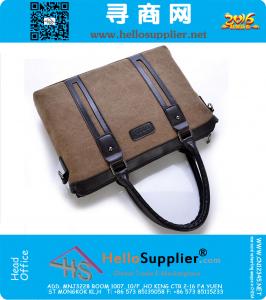 Mens Vintage Canvas lederen school schoudertas Computer laptop tas Satchel