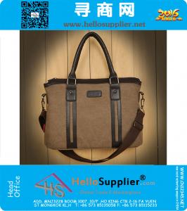 Mens Vintage Canvas lederen school schoudertas Computer laptop tas Satchel