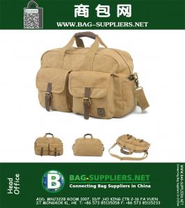 Grote capaciteit dikke canvas reistas Vintage militaire lederen handvat Bagage Casual sport Duffle schoudertas handtas