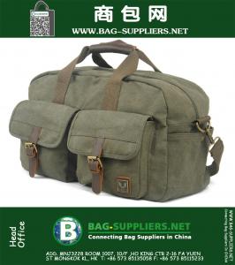 Grote capaciteit dikke canvas reistas Vintage militaire lederen handvat Bagage Casual sport Duffle schoudertas handtas