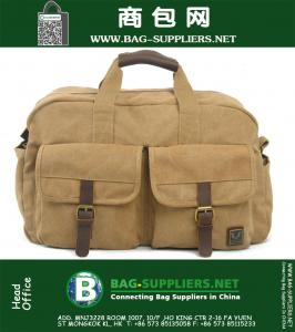 Grote capaciteit dikke canvas reistas Vintage militaire lederen handvat Bagage Casual sport Duffle schoudertas handtas