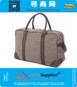 Vintage militaire canvas echt lederen heren reistas grote plunjezak canvas Tote bagagetas Boston 's nachts tas