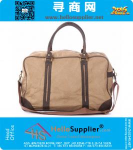Vintage militaire canvas echt lederen heren reistas grote plunjezak canvas Tote bagagetas Boston 's nachts tas