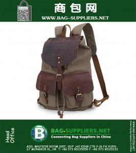 Vintage Canvas Backpack Tassen Leren Flap Laptop Rugzakken Designer Style Trekkoord Rugzakken Travel Hiking Tassen