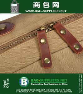 Mannen reizen Vintage militaire Canvas lederen rugzak rugzak Satchel laptop tas