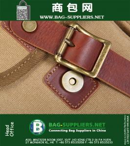 Mannen reizen Vintage militaire Canvas lederen rugzak rugzak Satchel laptop tas