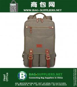 Mannen reizen Vintage militaire Canvas lederen rugzak rugzak Satchel laptop tas