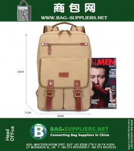 Mannen reizen Vintage militaire Canvas lederen rugzak rugzak Satchel laptop tas