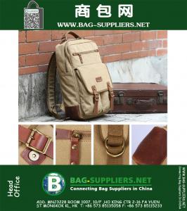 Mannen reizen Vintage militaire Canvas lederen rugzak rugzak Satchel laptop tas