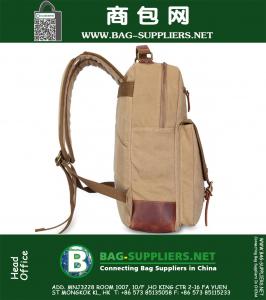 Mannen reizen Vintage militaire Canvas lederen rugzak rugzak Satchel laptop tas