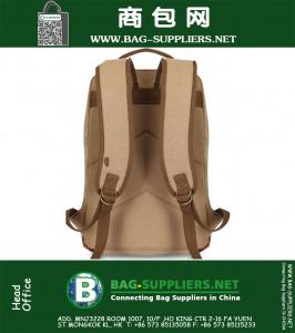 Mannen reizen Vintage militaire Canvas lederen rugzak rugzak Satchel laptop tas
