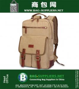 Mannen reizen Vintage militaire Canvas lederen rugzak rugzak Satchel laptop tas