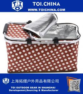 Panier pique-nique, Panier pliant de fermeture à glissière de panier pique-nique pliant isolé par marché avec des poignées de transport pour le pique-nique extérieur