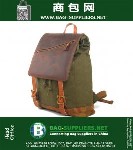 Vintage Unisex Canvas Rugzak Echt leer Tactische Rugzak Rugzak Reistas