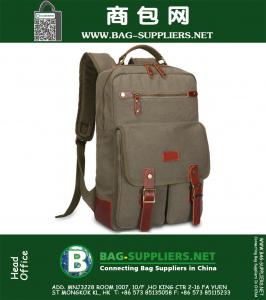 Mannen reizen Vintage militaire Canvas lederen rugzak rugzak Satchel laptop tas