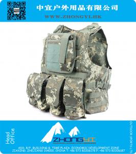 Caza ajustable Tactical militar Airsoft Molle Tactical Assault Plate Carrier Chaleco con bolsas Pistola Pistola Pistola