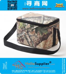 Camouflage koeltas voor mannen en kinderen outdoor camo waterdicht 6 blikjes volume warmte voedselcontainer met riemen