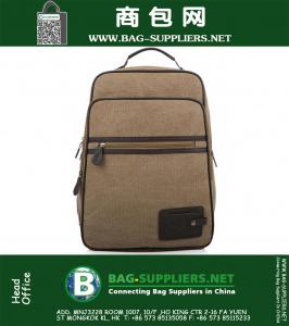 Canvas Man Backpack With Leather Pocket Bolsa de ombro retro mochila Tactical Travel Laptop Bag
