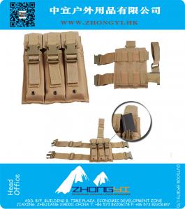 Nylon de alta qualidade Tactical Airsoft Molle MP5 Triple Drop Foigh Montado Mag Pouch com Velcro Quick Release Buckles