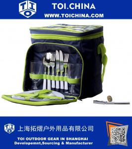 Cesta de piquenique isolada - Tote de almoço Cooler Backpack Flatware Two Place Setting