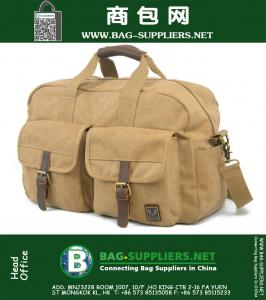 Bolso de viaje grueso de la lona de la capacidad grande Bolso de hombro del bolso de hombro de los deportes ocasionales de la manija del cuero genuino militar de la vendimia