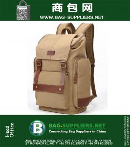 Men's Vintage Canvas Leather Backpack Rucksack Satchel Military School Sport bag computer bag