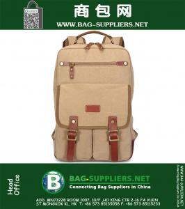 Erkekler Seyahat Vintage Askeri Kanvas Deri Sırt çantası Sırt çantası Satchel Laptop Çantası