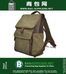 Military Canvas Backpacks Men &Women School Backpacks genuine leather chain tag men Travel bag