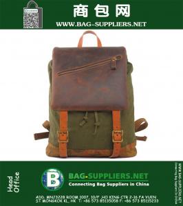 Vintage Unisex Canvas Backpack Genuine Leather Tactical Backpack Rucksack Travel Bag
