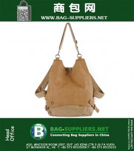 Женщин многофункциональный холст Кожа PU Пешие прогулки Путешествия Военный рюкзак Messenger Tote Портативный переносной сумка
